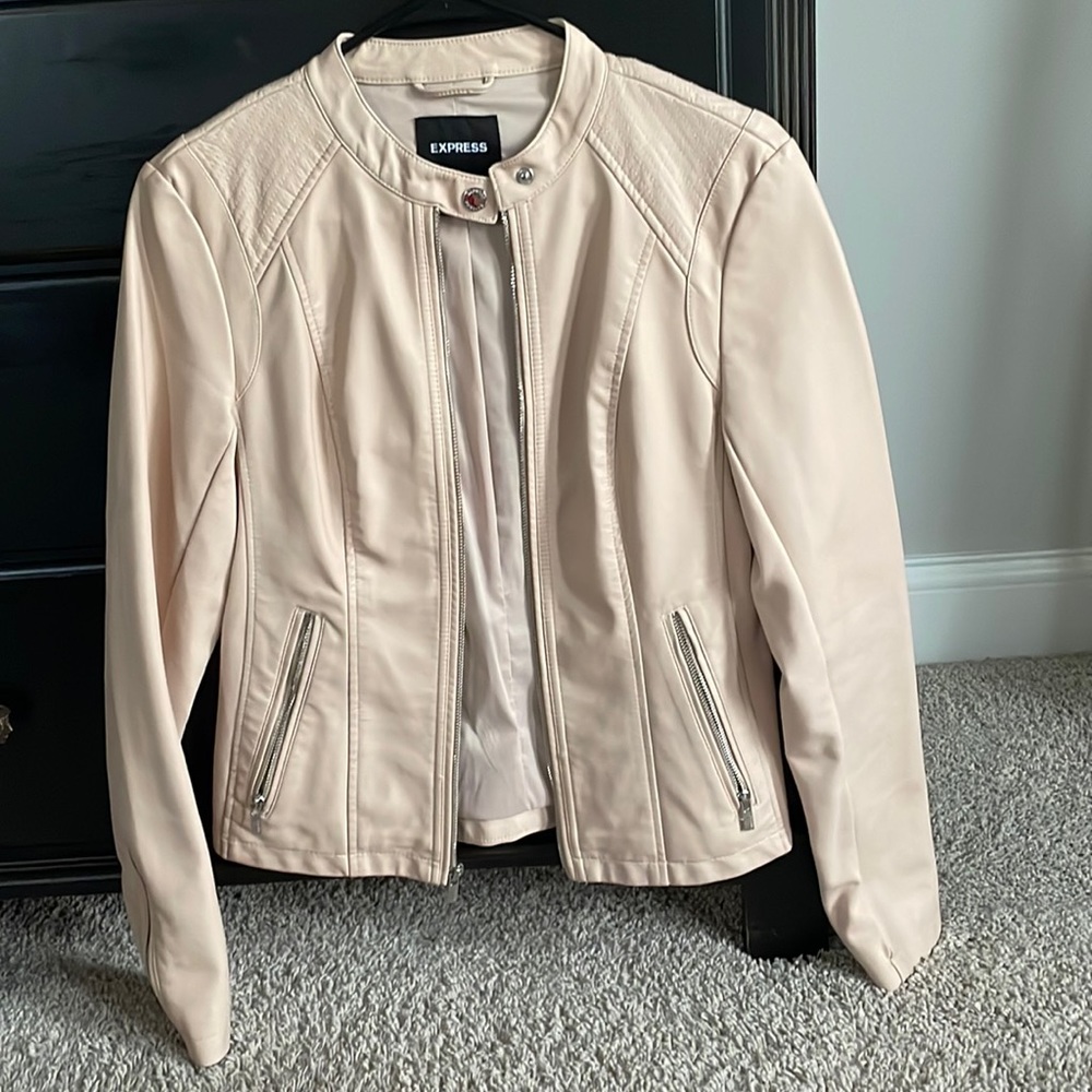 Light Pink Leather-like Moto Jacket